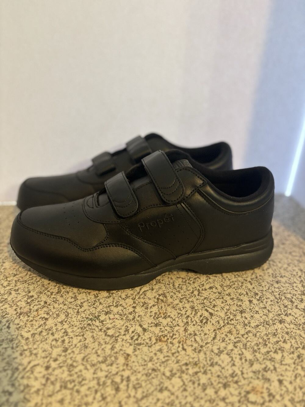 Propet Heritage Men's Leather Hook & Loop Casual Sneakers Black 10.5 3E MA5073